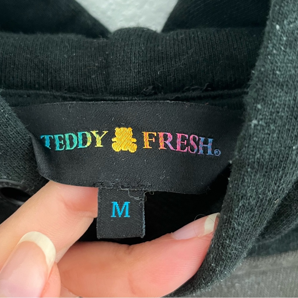 Teddy Fresh Gray Cream Black Colorblock Hoodie Mens Medium Long Sleeve - Picture 5 of 11